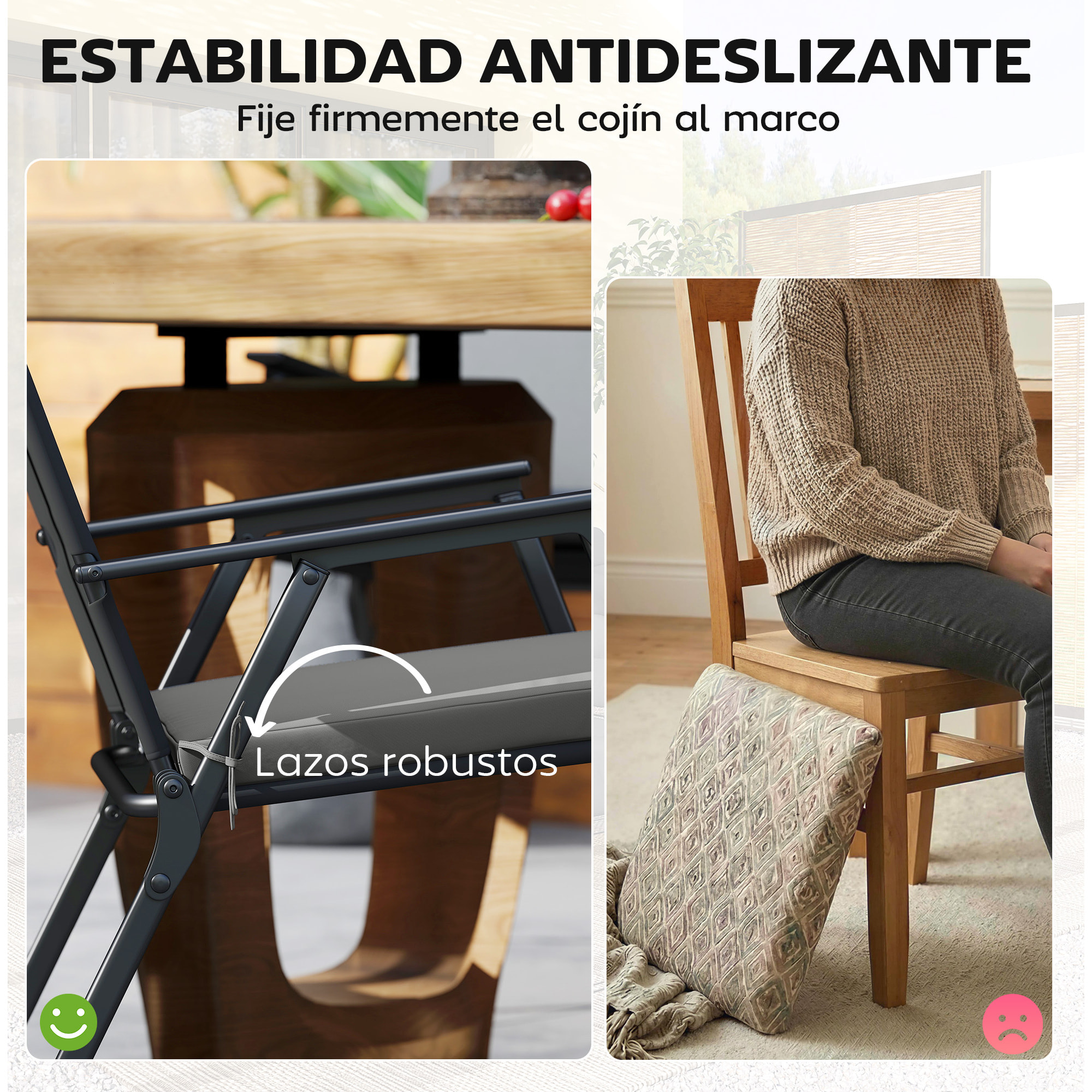 Juego de Cojines para Sillas de Comedor, 46x42x7 cm, 6 Piezas, Cojines para Sillas de Jardín con Funda Lavable y Lazos, Impermeable y Anti-UV, Gris Oscuro