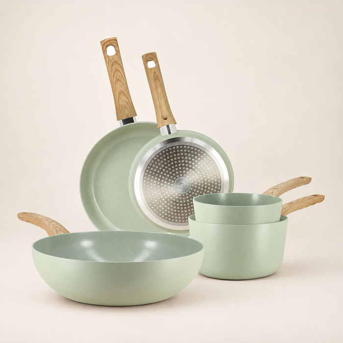 Batterie de cuisine 5 pièces en aluminium recyclé céladon - tous feux CELADON