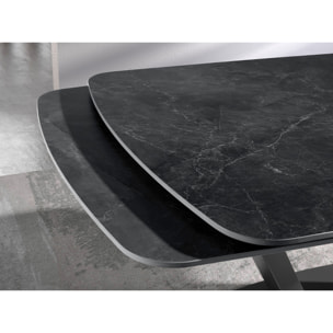 Mesa comedor Angel Cerdá extensible ovalada barril con tapa de mármol porcelánico en negro con vetas grises en acabado mate 160x100x76cm