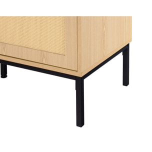 Nagato - buffet bas - cannage et effet bois - 3 portes - 150 cm - Bois / Noir