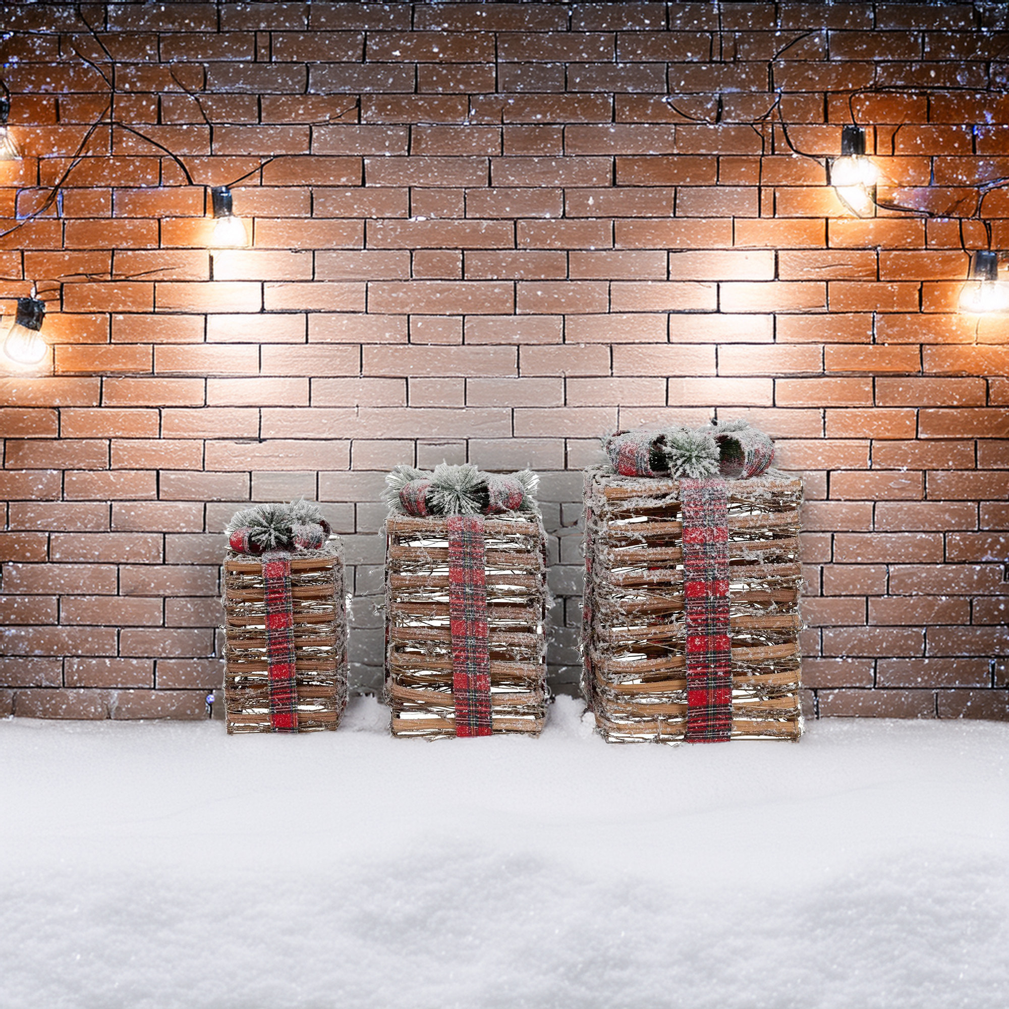 Decoración navideña - juego de 3 cajas de regalos con luces led de distintos tamaños