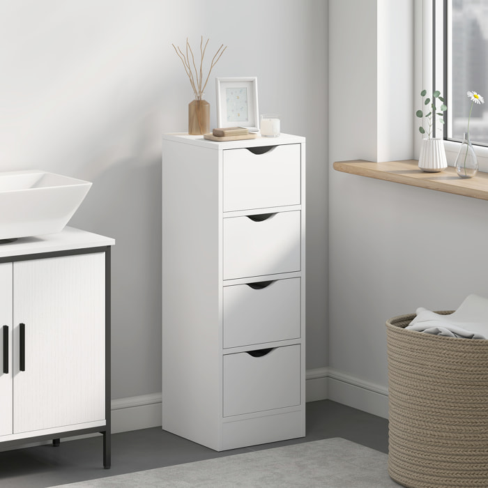 Armario de Baño Estrecho, Mueble Auxiliar de Baño con 4 Cajones y Asas Ranuradas, para Espacios Reducidos, 29x29x83 cm, Blanco