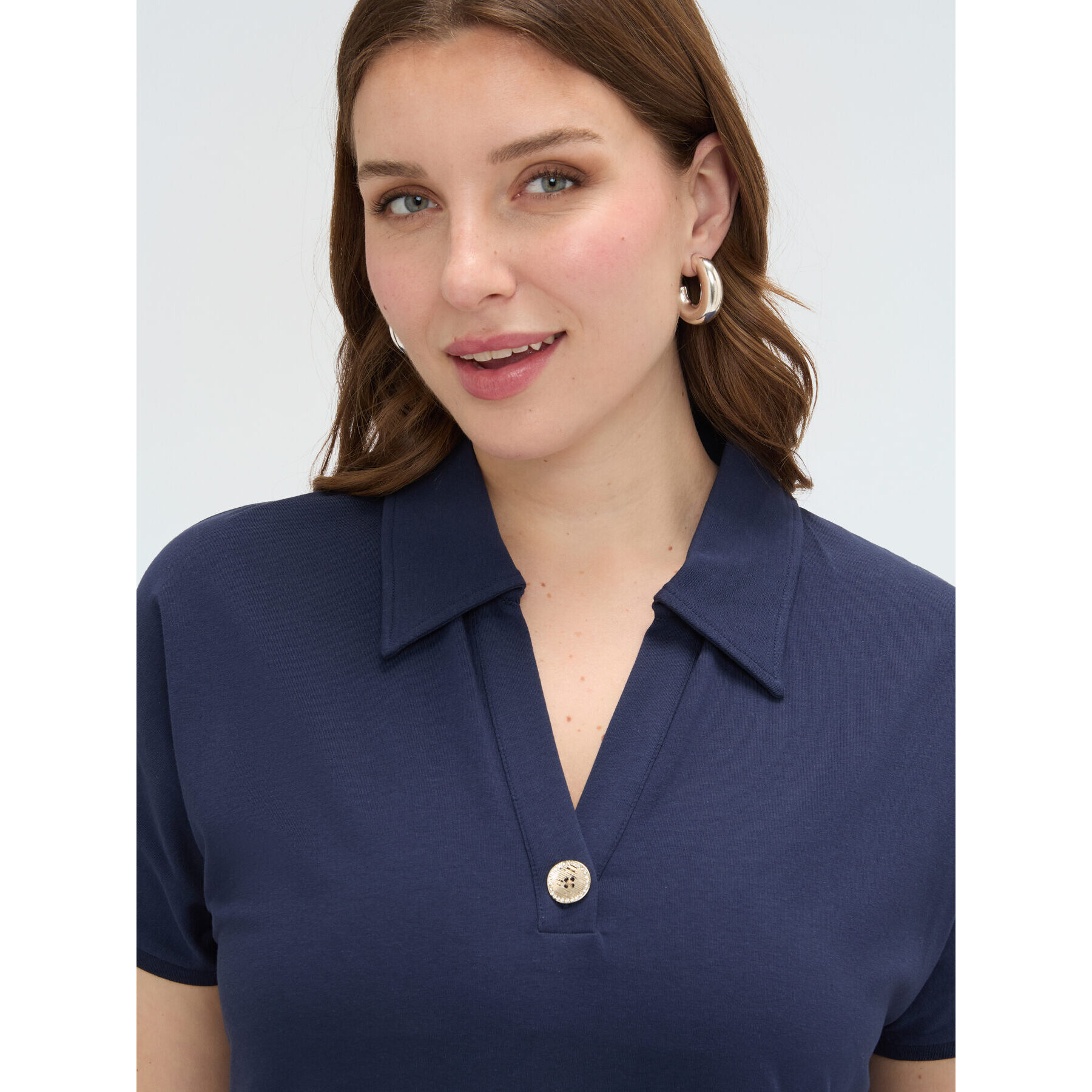 Fiorella Rubino - Vestito con colletto polo e bottone gioiello - Blu