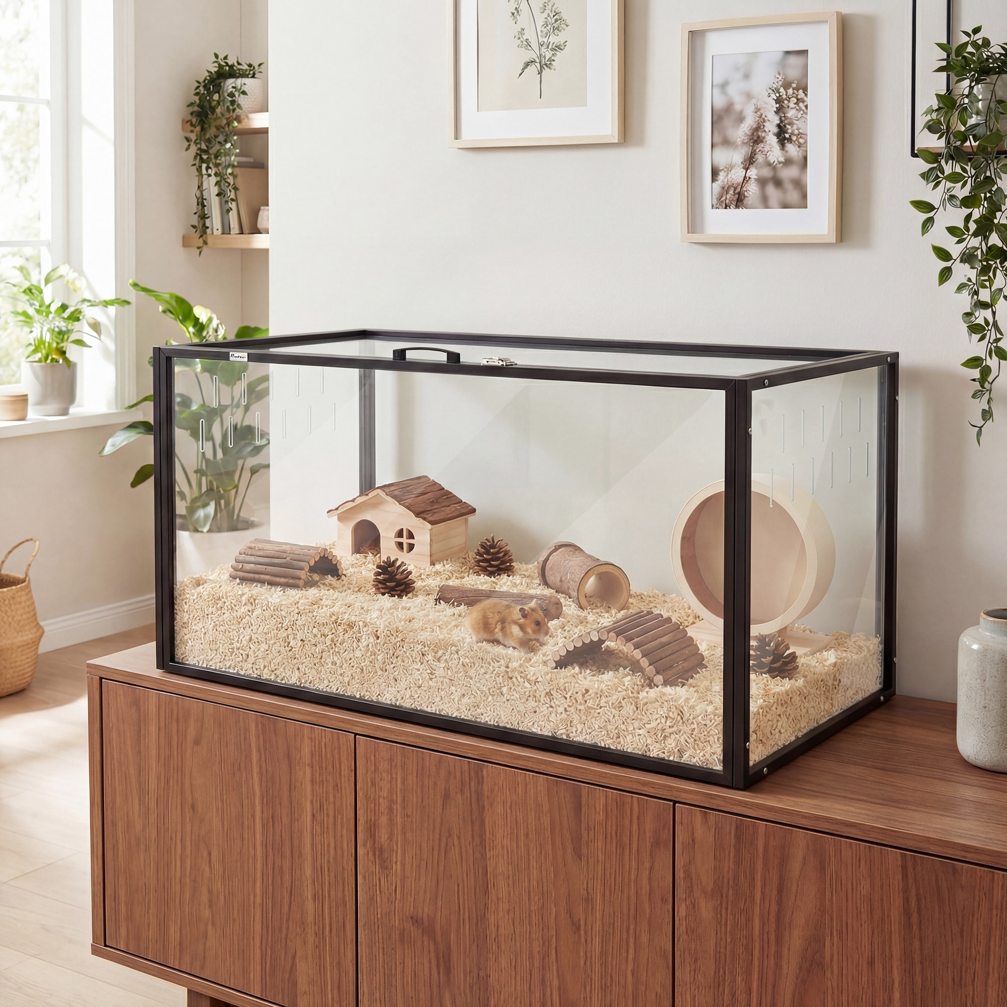 Cage hamster grande taille acrylique acier dim. 105x51x51cm toit ouvrant noir