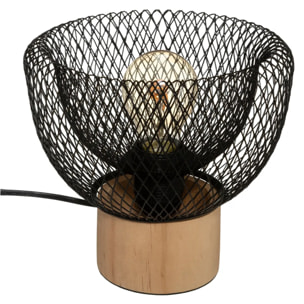 Lampe "Ewan" - métal & bois - noir H19 cm