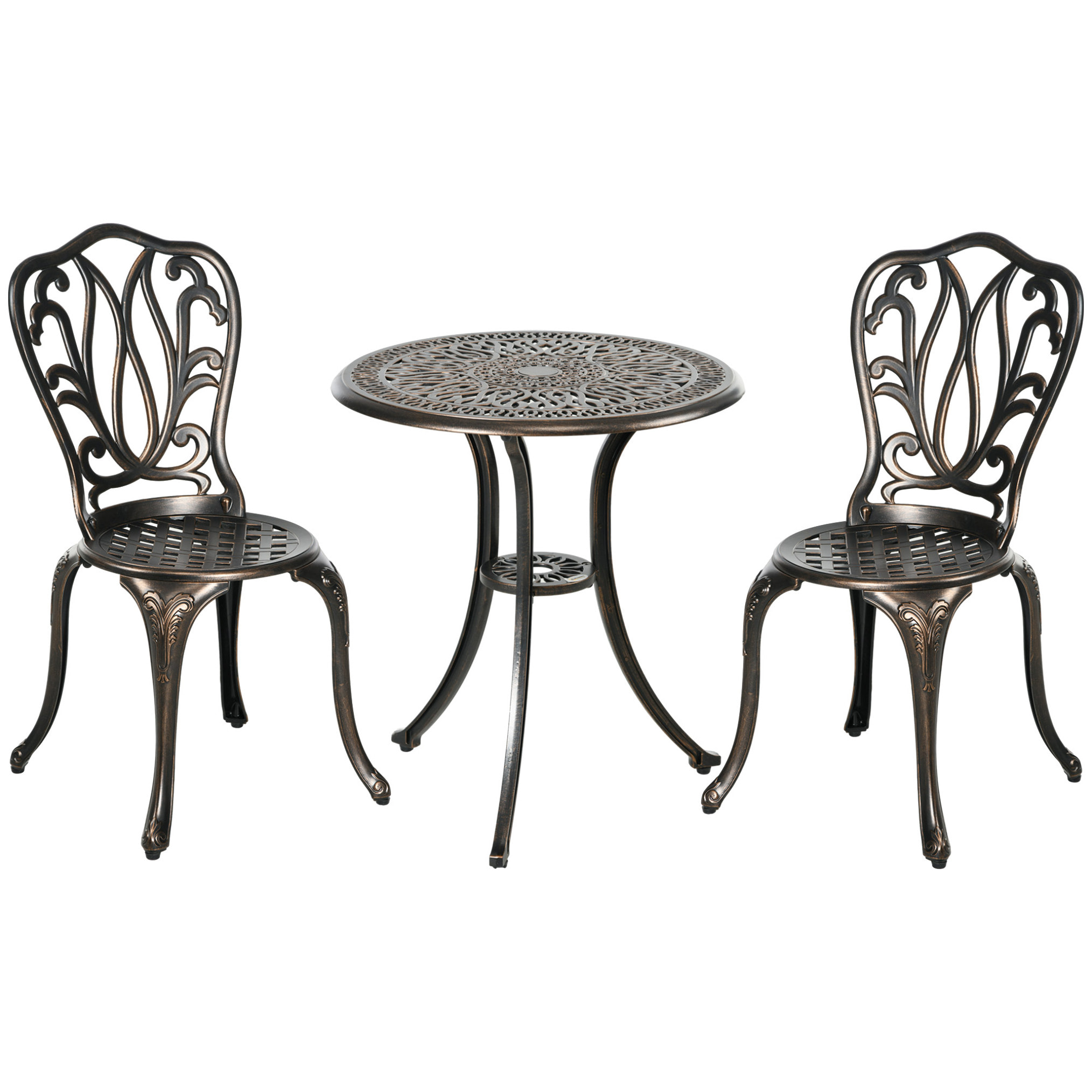 Ensemble salon de jardin 2 places avec table ronde style rétro fonte alu effet bronze antique