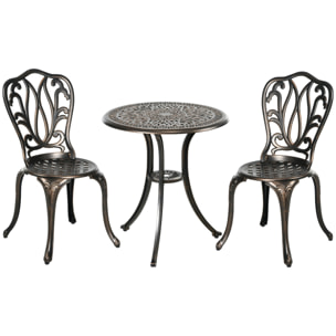 Ensemble salon de jardin 2 places avec table ronde style rétro fonte alu effet bronze antique
