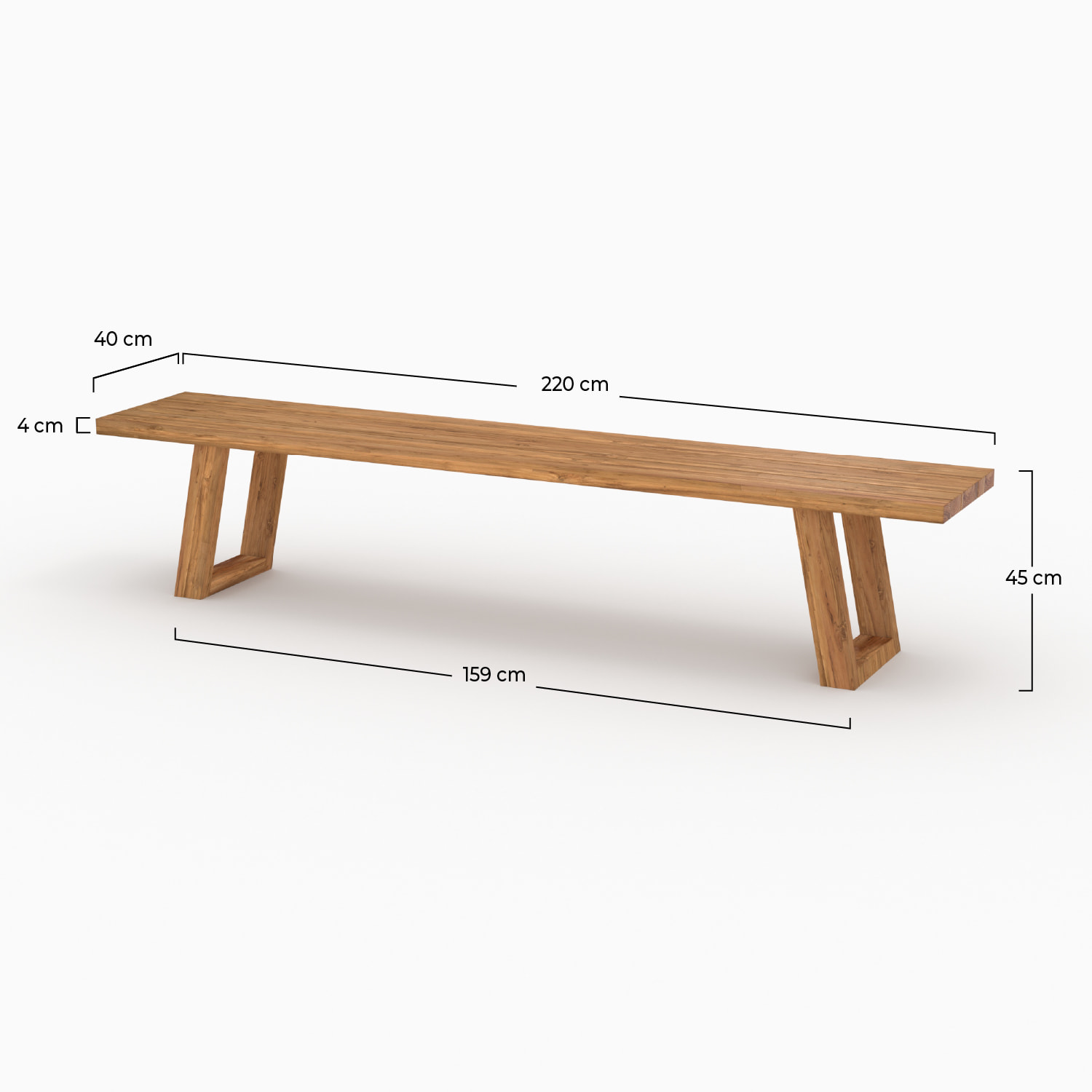 Banc de jardin en bois de teck recyclé 220 cm - Luma