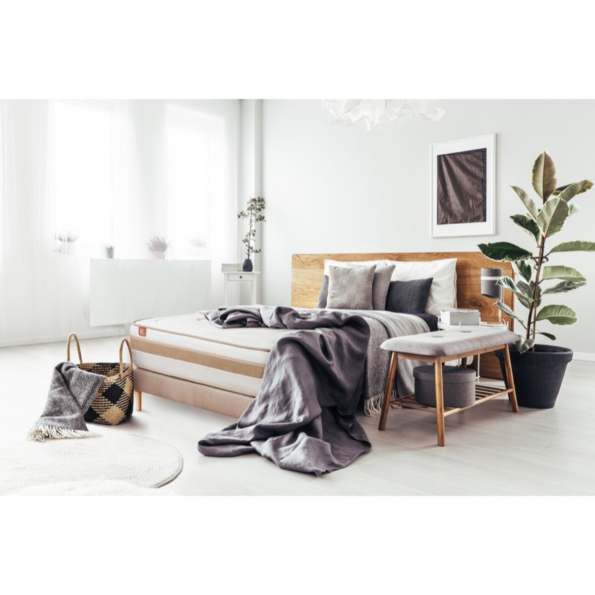 Pack matelas LE RAFFINÉ - Ressorts ensachés + Mémoire de forme BioVisco - Ep. 26 + sommier Beige