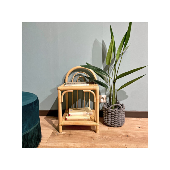 Table d'appoint H. 56 cm en rotin et cannage 2 tablettes – VIVIA