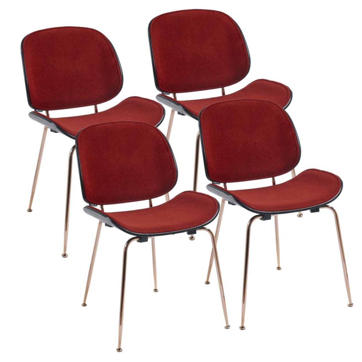 Set da 4 sedie design in tessuto rosso con struttura in oro rosa - Elizabeth