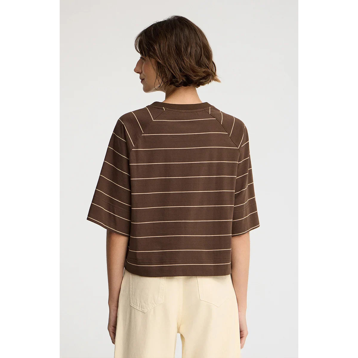 Maglietta a righe cioccolato e marrone chiaro dal fit boxy con toppa Polo Club