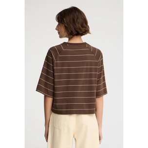 Maglietta a righe cioccolato e marrone chiaro dal fit boxy con toppa Polo Club