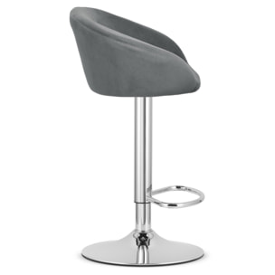 Sgabello da bar East in velluto grigio e base cromata