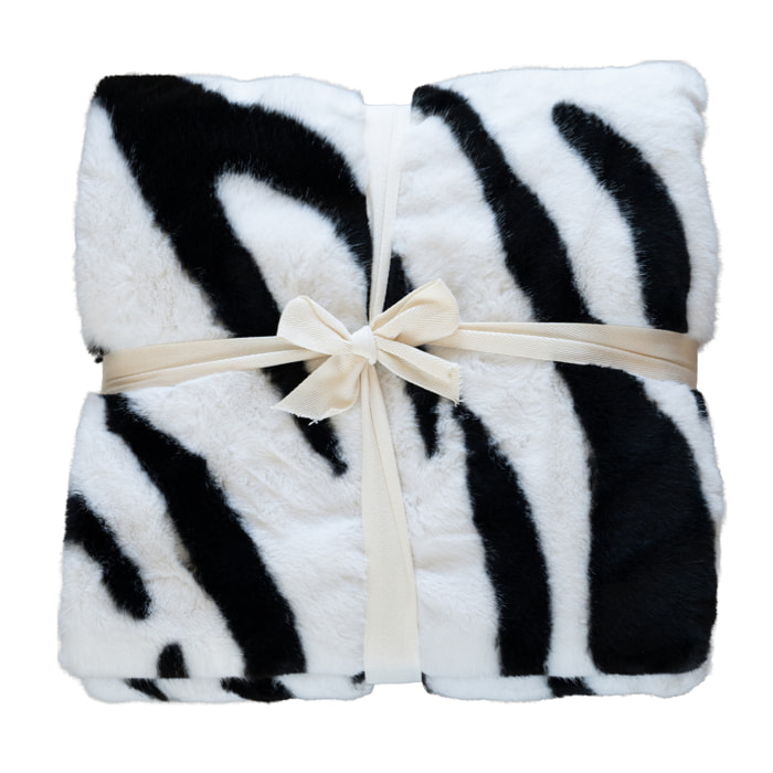 Plaid doux à motif zèbre avec dos en velours - Noir