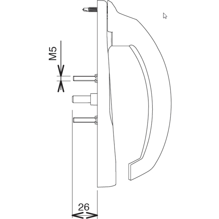 Poignée 20° intérieur 5530-1 Blanc CROISEE DS - Fut centre gauche prof.28 à 38 mm - DS5530-G036