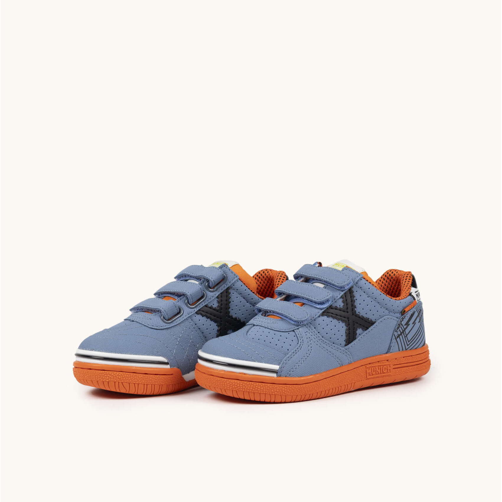 Zapatillas de Fútbol Sala Infantiles con Velcro Azul y Naranja MUNICH G-3 KID VCO 449