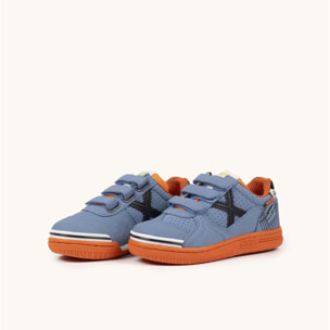 Zapatillas de Fútbol Sala Infantiles con Velcro Azul y Naranja MUNICH G-3 KID VCO 449