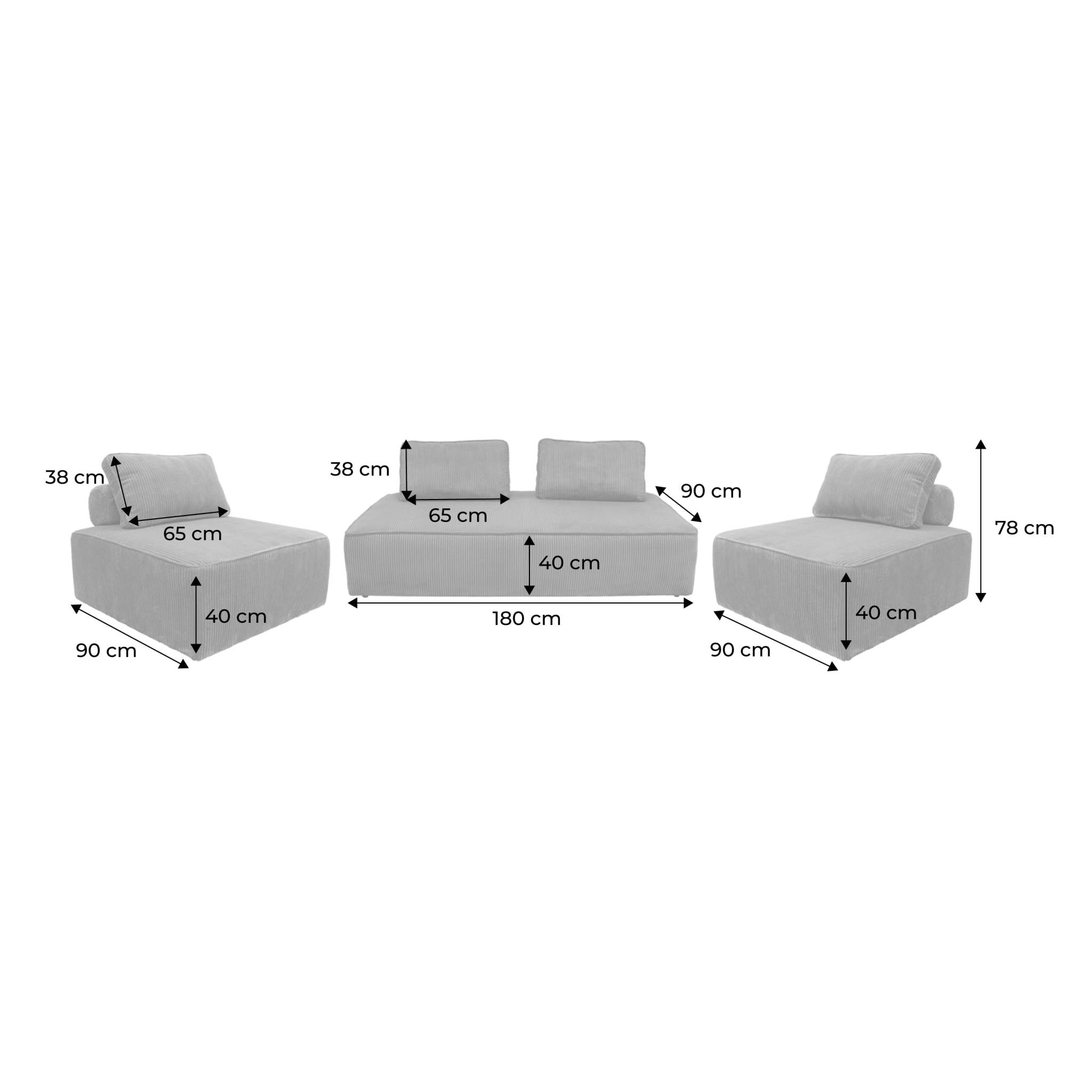 Ensemble chauffeuses LAO pour canapé modulable en velours côtelé 4 places gris foncé