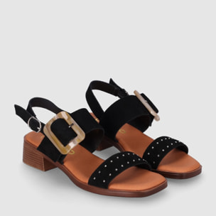 Sandalias de Serraje - Negro - Tacón: 4 cm