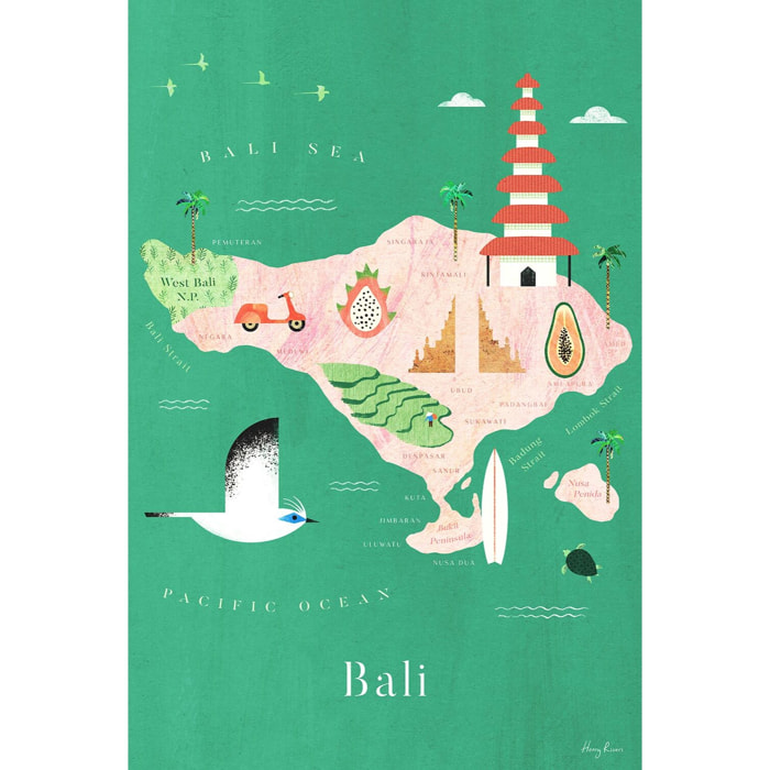 Tableau cartographie carte de bali  Toile imprimée