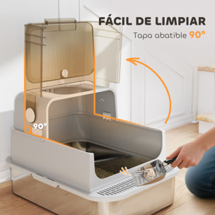 Arenero para Gatos de Acero Inoxidable XXL, Caja de Arena para Gatos Grandes, Arenero con Tapa Abatible, Laterales Altos, Entrada Superior, Pala, sin Olores, Fácil de Limpiar, Antifugas, Gris