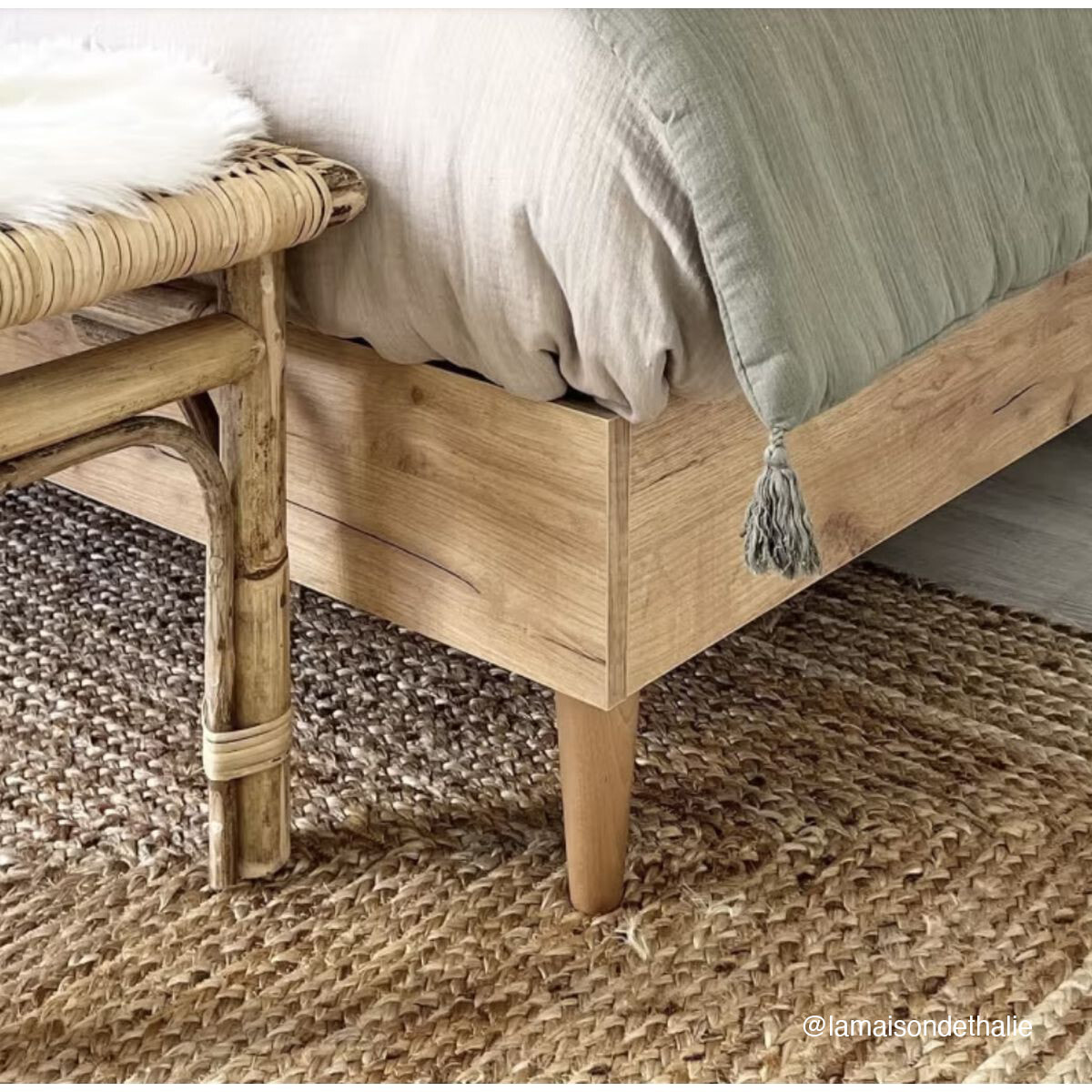 Ensemble lit effet chêne + Matelas à mémoire de forme 22cm - PACO & MEMO HR