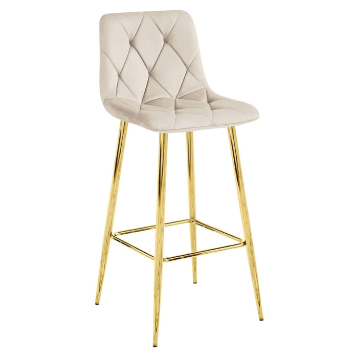 Sgabello da bar NADO in velluto beige e gambe dorate