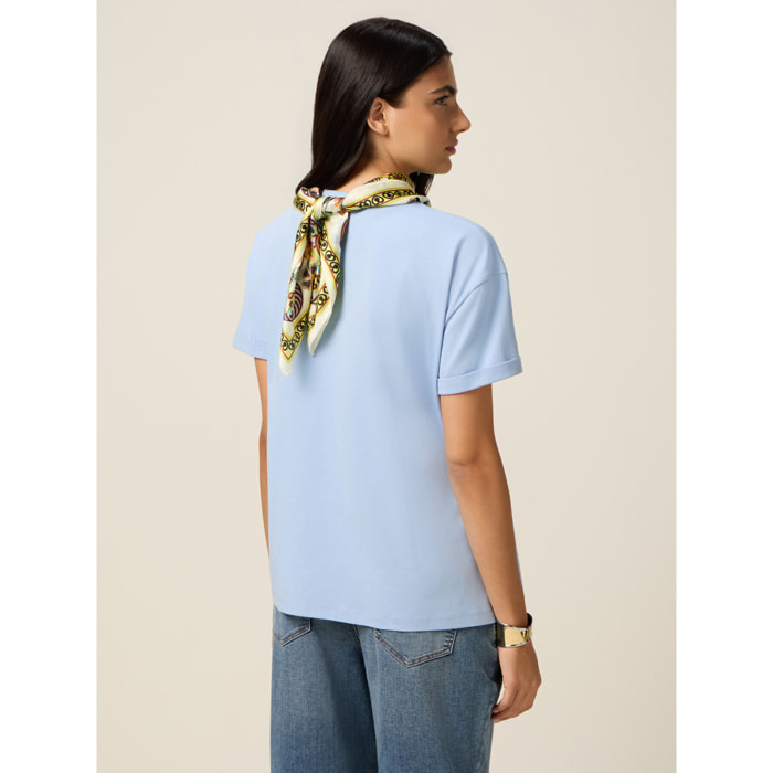 Oltre - T-shirt con stampa e foulard - Azzurro