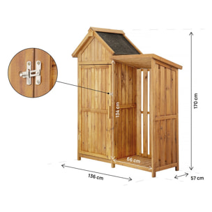 Armoire de jardin en bois avec range-bûches "Noé" - 136 x 57 x 170 cm - Marron