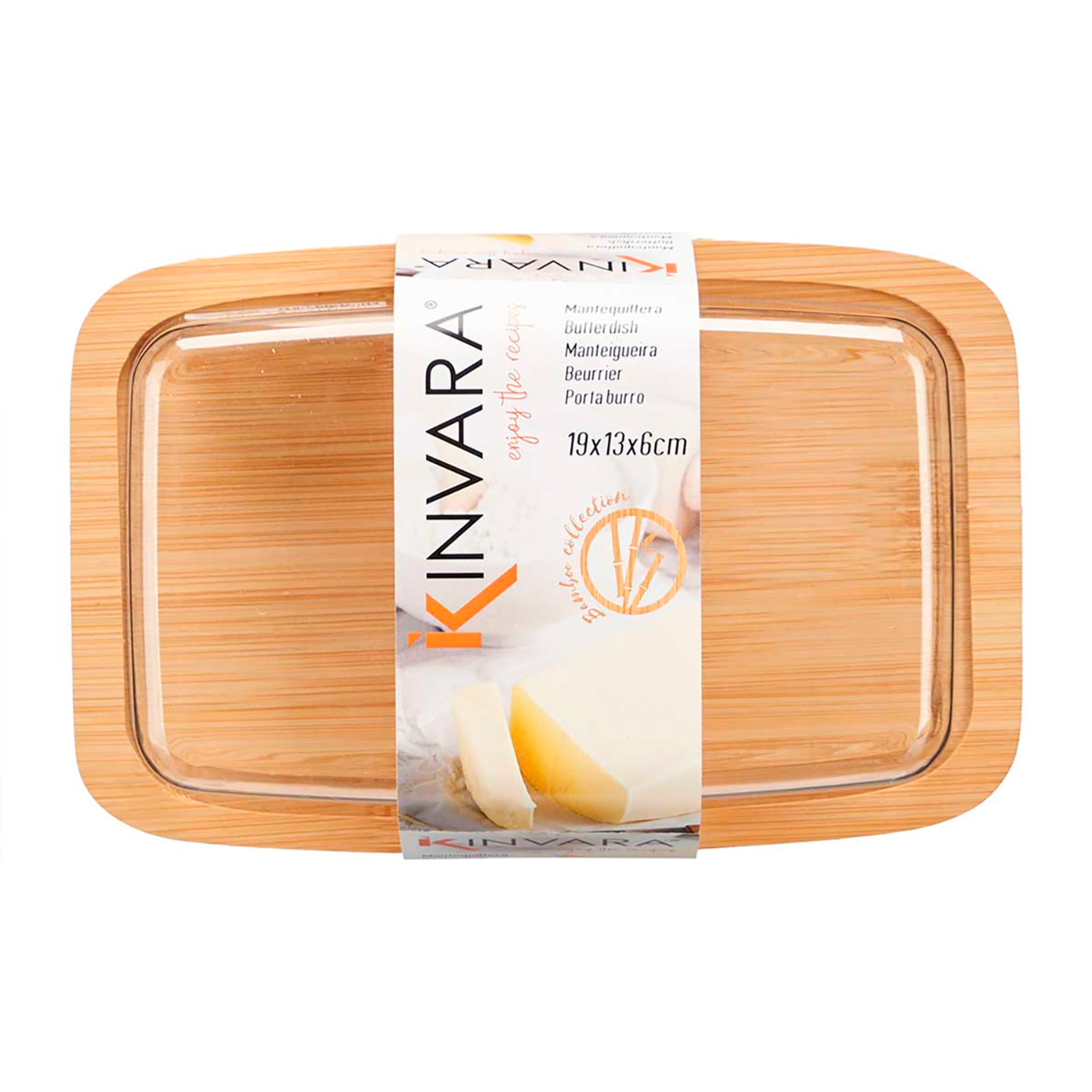 Mantequillera con cubierta con base de bambu.