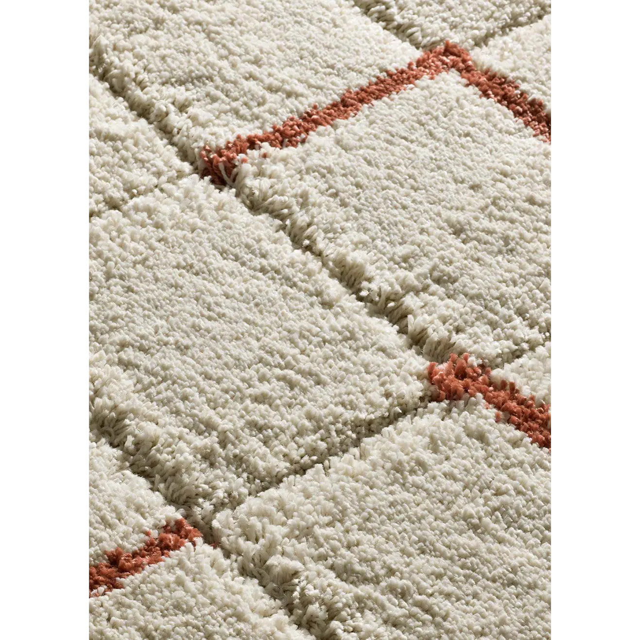 BRENDA Alfombra shaggy geométrica con relieve beige y motivos caldera, varias medidas disponibles