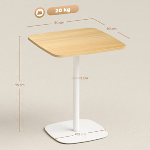 Mesa de Comedor Pequeña, Mesa de Cocina Cuadrada para 2 Personas, Base Cuadrada de Acero, para Espacios Pequeños, Salón, 60x60x75 cm, Madera Natural y Blanco