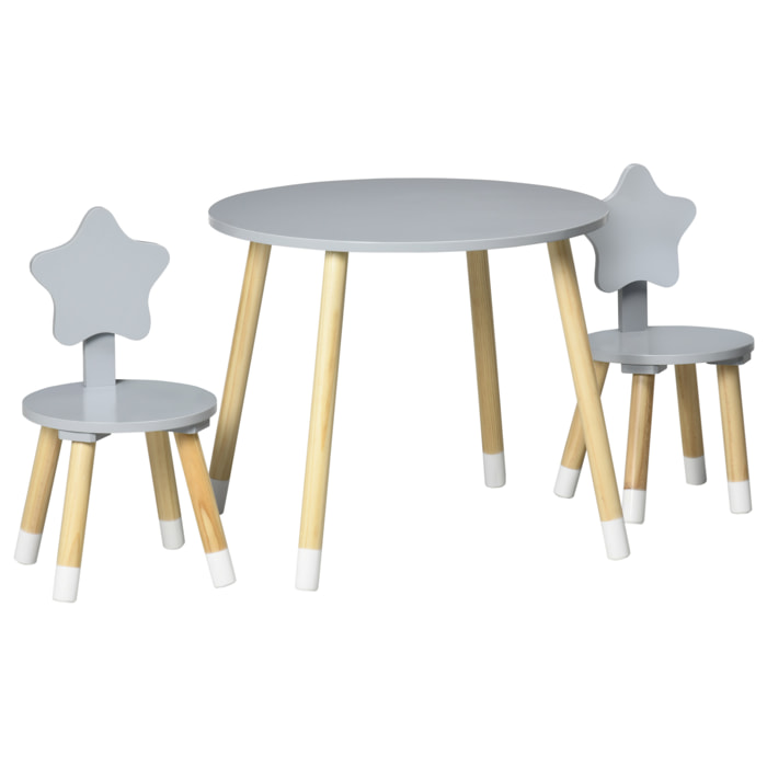 Juego de Mesa y 2 Sillas de Madera para Niños para Sala de Juego Dormitorio Gris