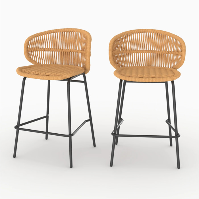 Lot de 2 chaises pour îlot central de jardin 65 cm, rotin synthétique - Lara