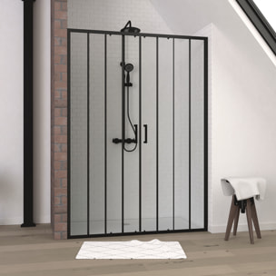 Porte de douche 2 portes coulissantes 140x200 cm - Verre sérigraphié - Profilé Noir - CRUSHX