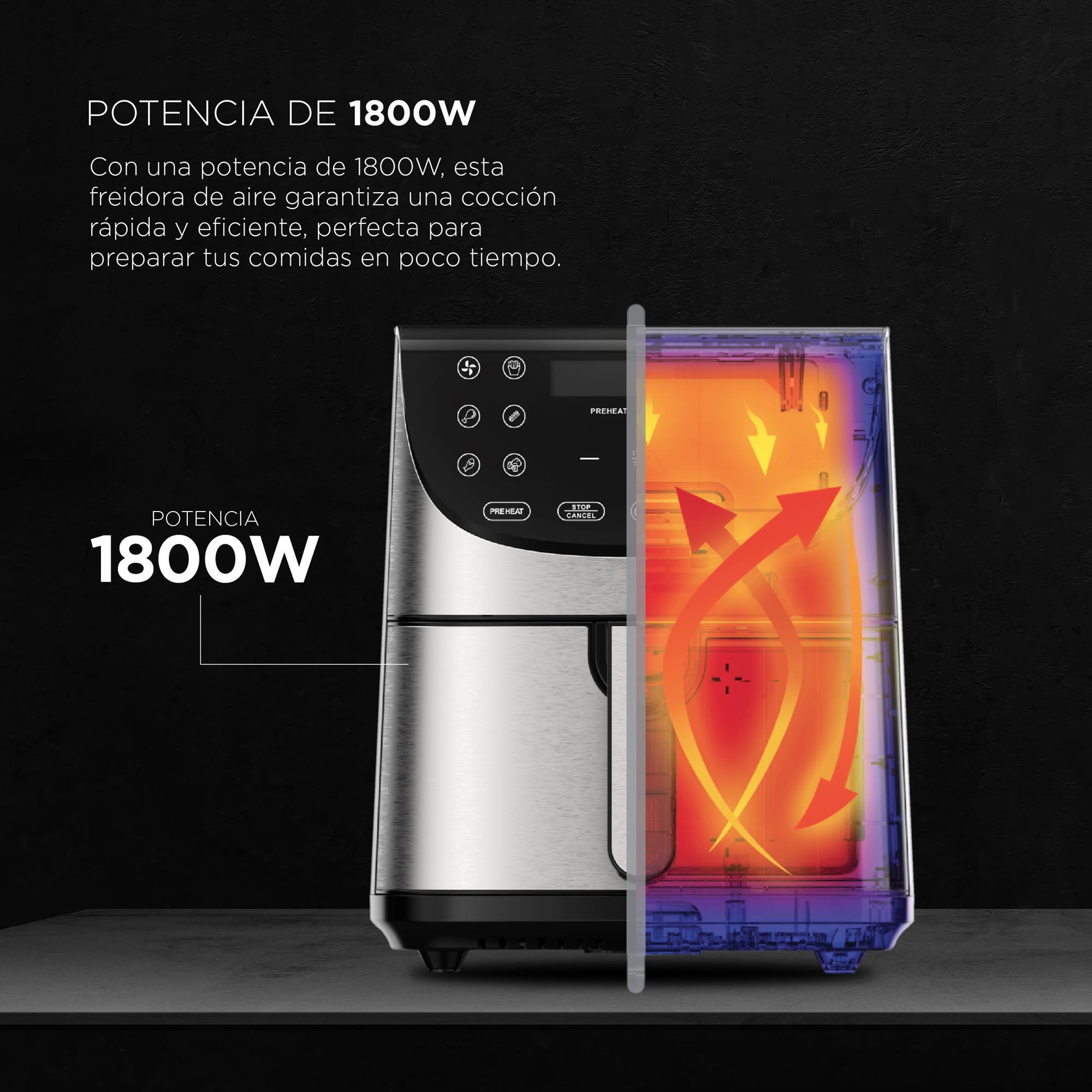 MasterPro ROCKET 700 - Freidora de Aire 1800W 7L - 12 Programas - Pantalla LED Táctil - Temperatura Ajustable - Recetario Online - Fácil Limpieza