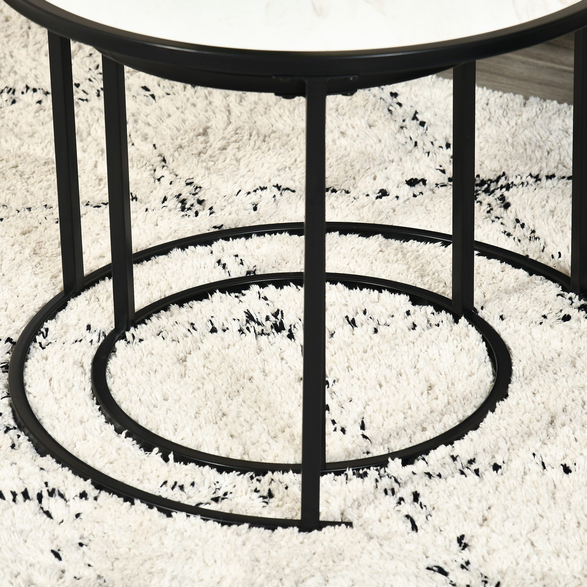 Juego de 2 Mesas Auxiliares Redondas Apilables Mesas Nidos Modernas con Encimera en Efecto de Mármol y Marco de Acero Ø60x46 cm y Ø40x40 cm Blanco