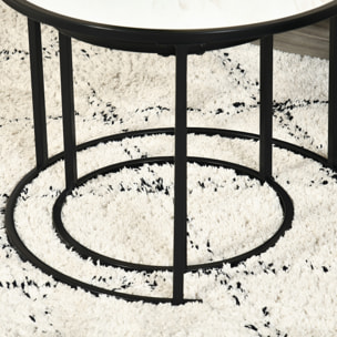 Juego de 2 Mesas Auxiliares Redondas Apilables Mesas Nidos Modernas con Encimera en Efecto de Mármol y Marco de Acero Ø60x46 cm y Ø40x40 cm Blanco