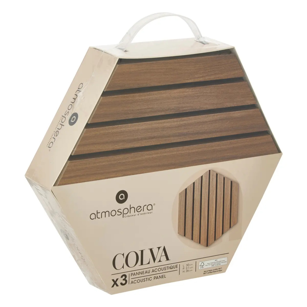 Lot de 3 panneaux décoratifs Colva effet noyer fond noir 30x26cm