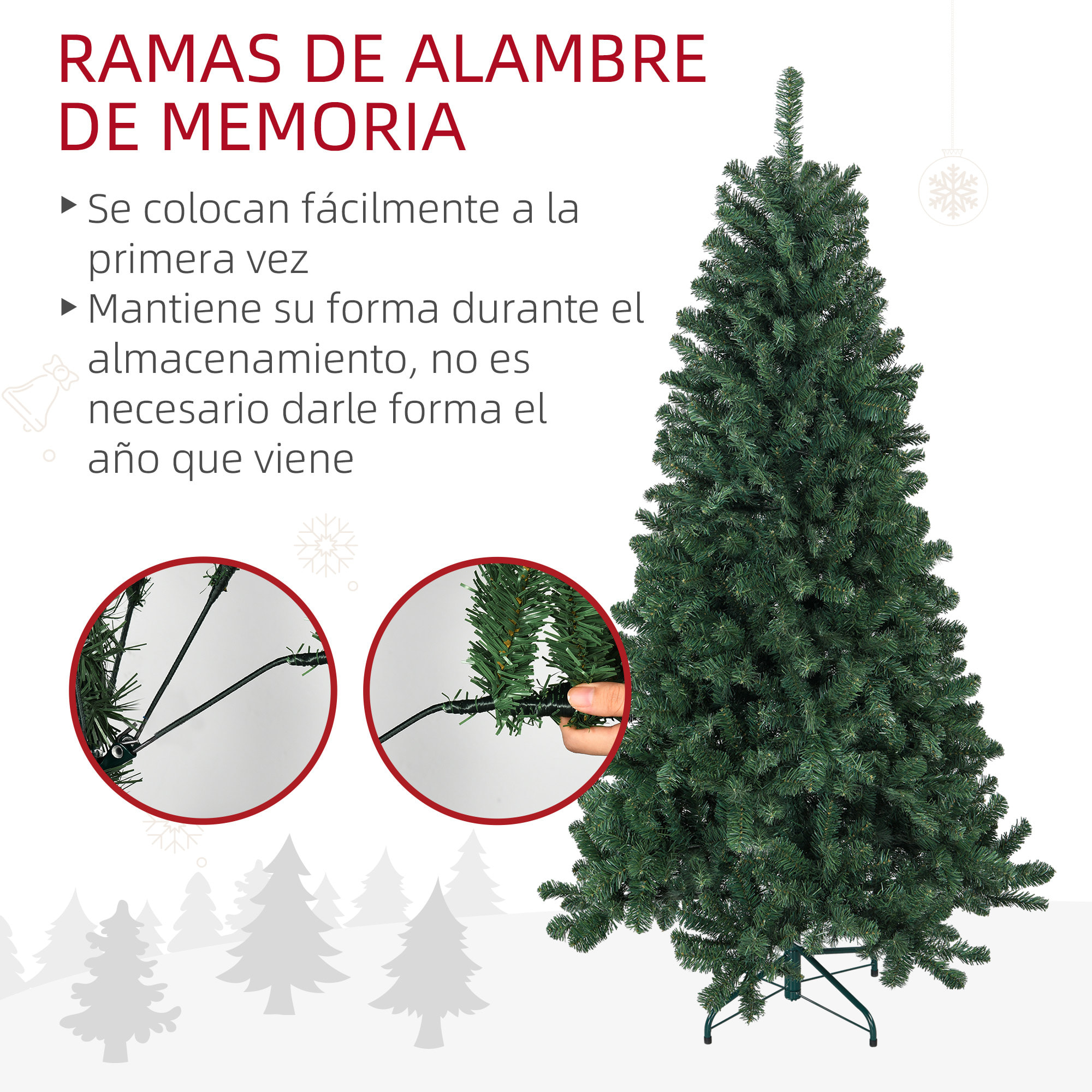 Árbol de Navidad 180 cm Árbol de Navidad Artificial con 760 Ramas de Alambre de Memoria y Base Plegable Árbol de Navideño para Salón Verde