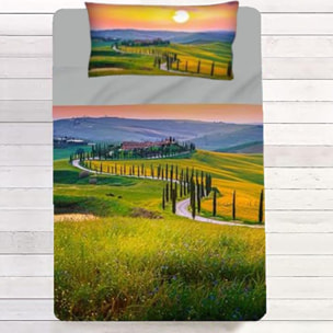 INTRECCI Set Lenzuola Una Piazza e Mezza in Cotone, Stampa Alta Qualità, Lenzuolo Sotto + Lenzuolo Sopra + 1 Federa, Comfort, per Pelli Sensibili, non Stringe in Lavatrice. Fantasia: Tuscany