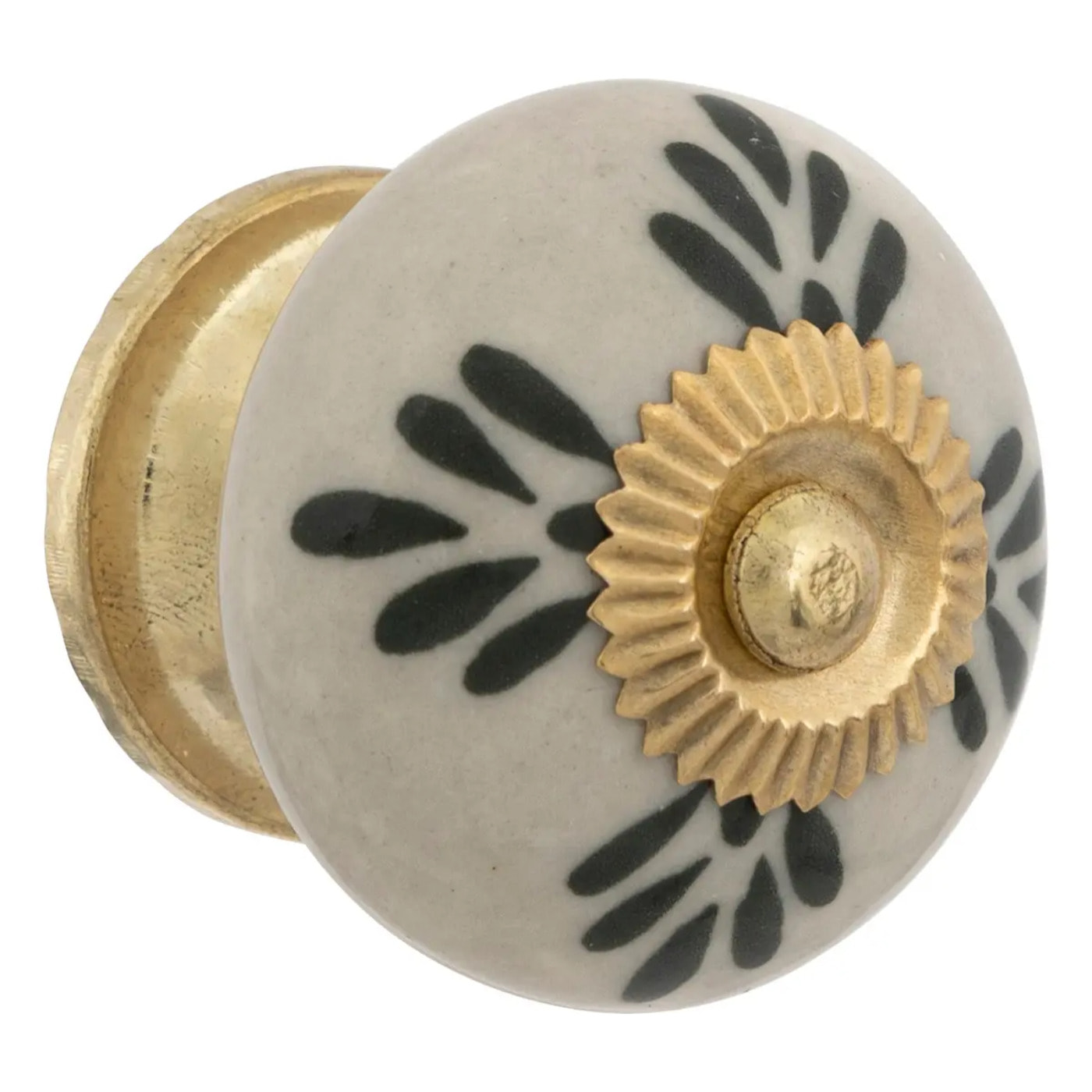 Boutons de meuble x2 "Dayana" en céramique & laiton D3,8cm blanc