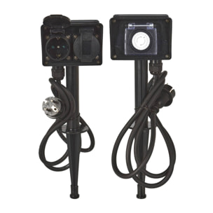 Pincho de Jardín con 2 enchufes alemanes y temporizador, cable de 1,5m y Protección infantil