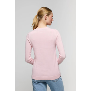 Maglione basic rosa a girocollo con cerniera e logo ricamato tono su tono