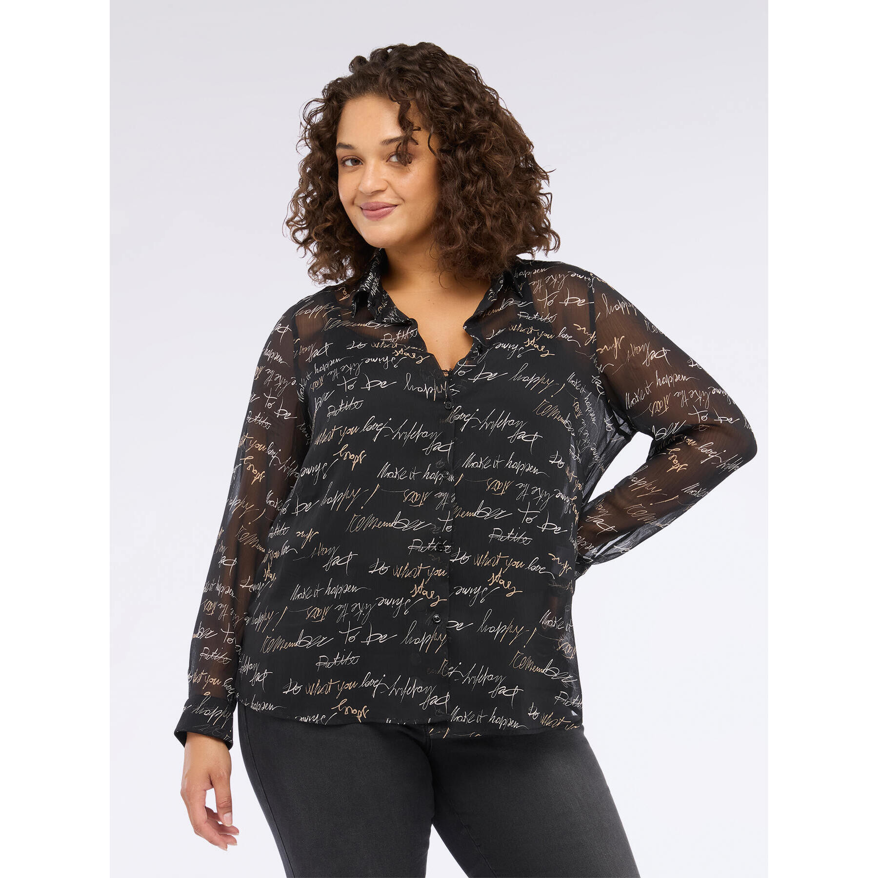 Fiorella Rubino - Camicia con stampa lettering in creponne - Nero