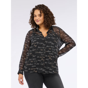 Fiorella Rubino - Camicia con stampa lettering in creponne - Nero