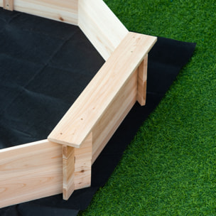 Bac à sable bois octogonal dim. 139,5L x 139,5l x 21,5H cm - 4 bancs - bâche de couverture, non tissé de sol inclus - bois sapin