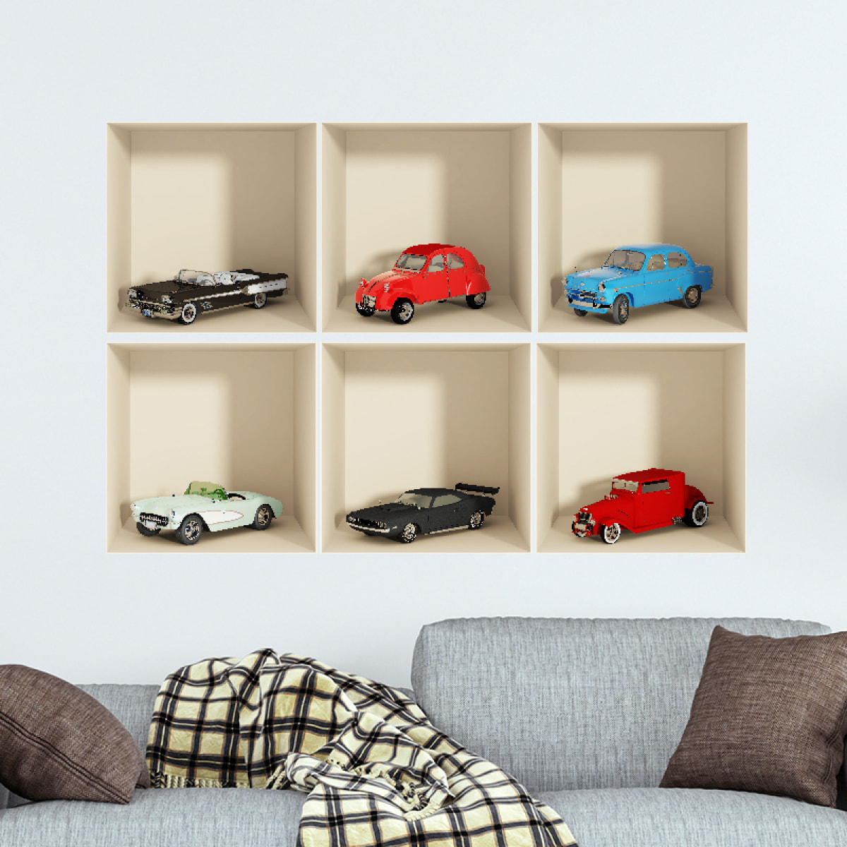 Stickers muraux 3D | Sticker Mural Autocollant effet 3D Collection des voitures - Stickers adhésifs 3D Chambre Salon Trompe l'oeil