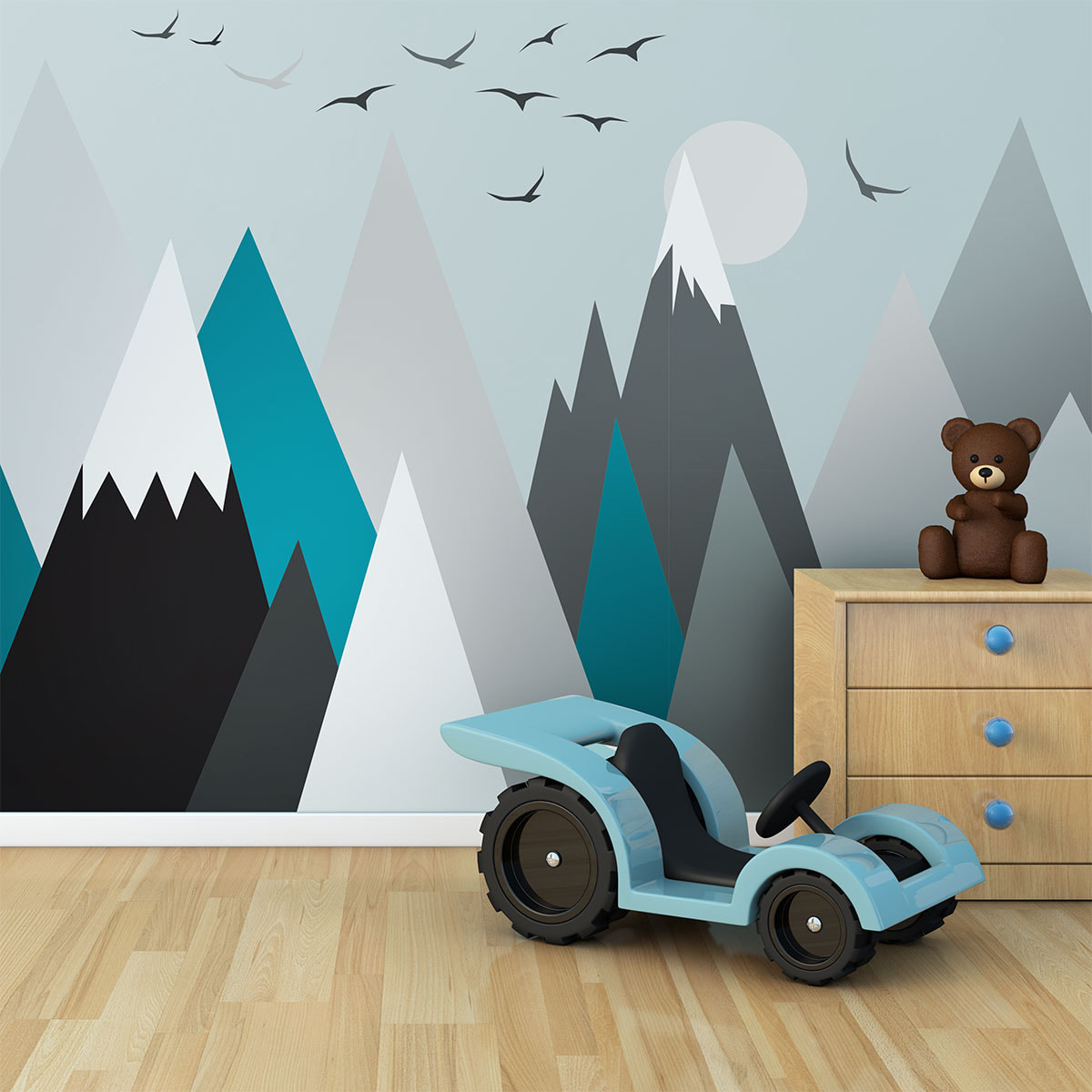 Stickers muraux enfants - Décoration chambre bébé - Autocollant Sticker mural géant enfant montagnes scandinaves ANNUSKA